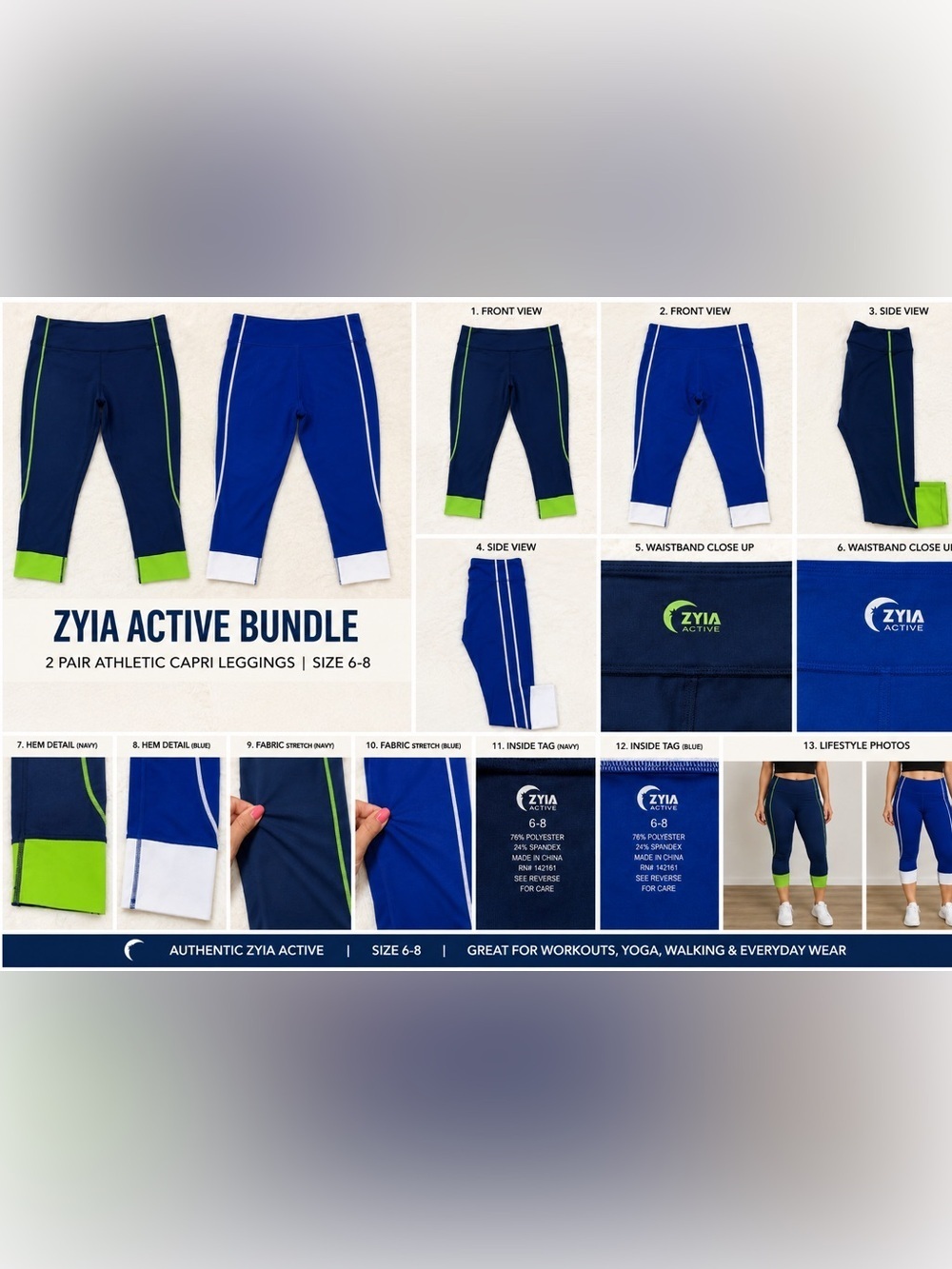 Zyia Legging Bundle | 2 Athletic Capri Pants | Size 6–8”